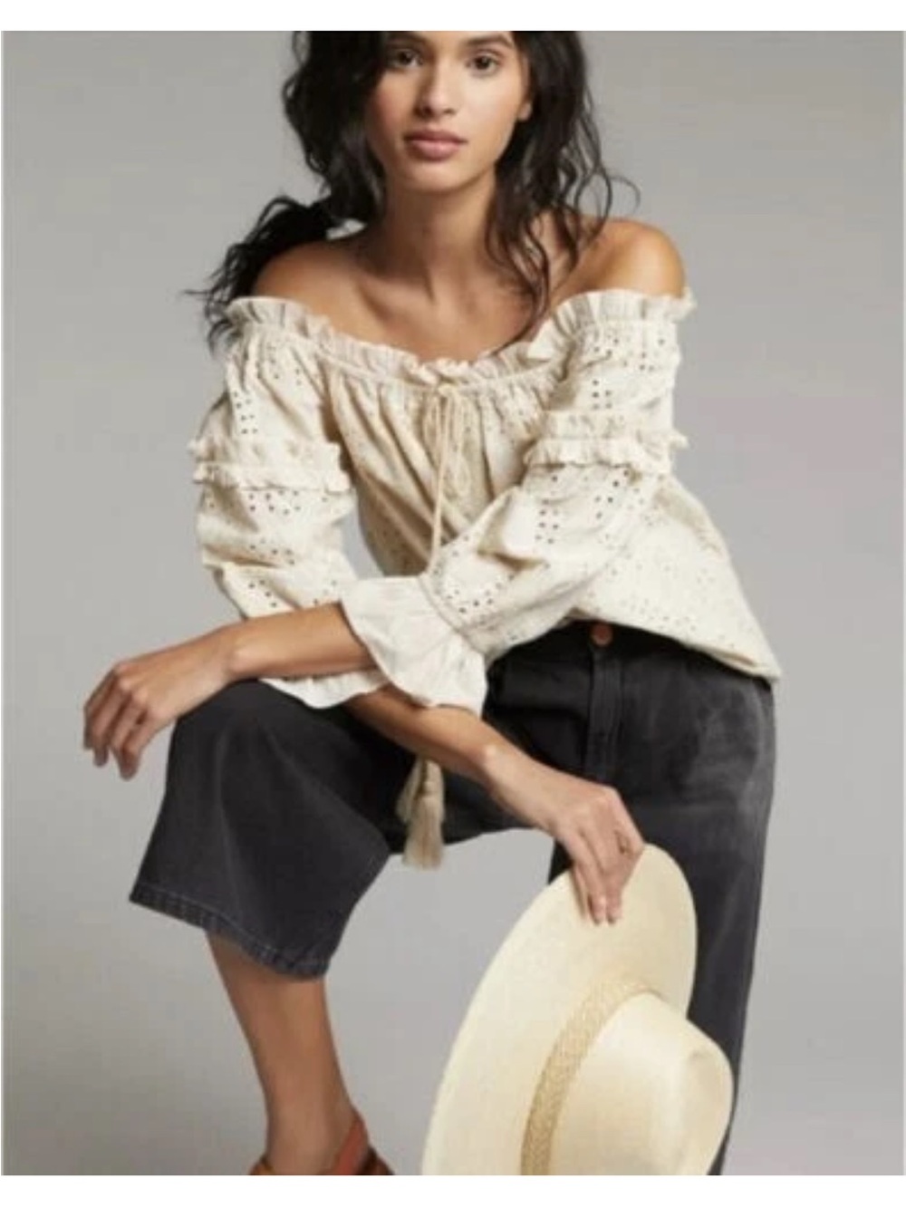 Anthropologie Seen Worn Kept eyelet top sz 4 butter yellow